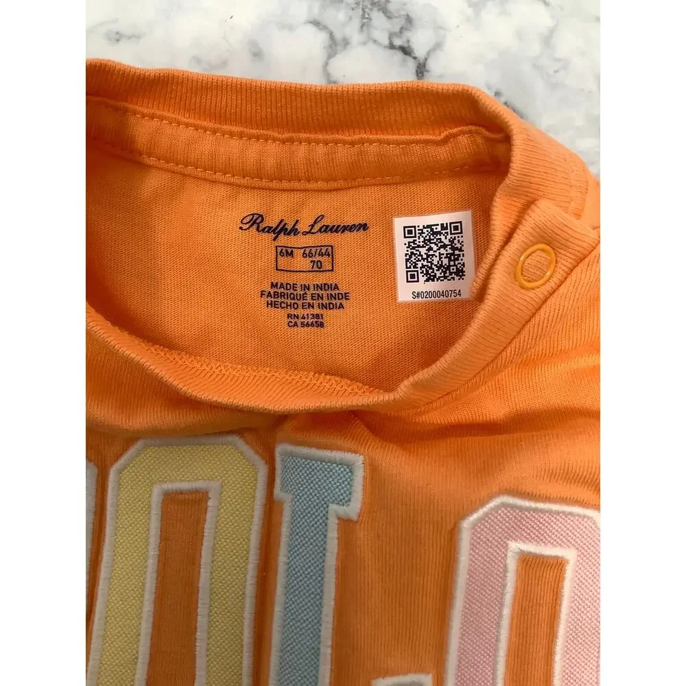 Ralph Lauren Baby Boy 6M Key West Orange Logo Jersey Short Sleeve T-Shirt OS6-23